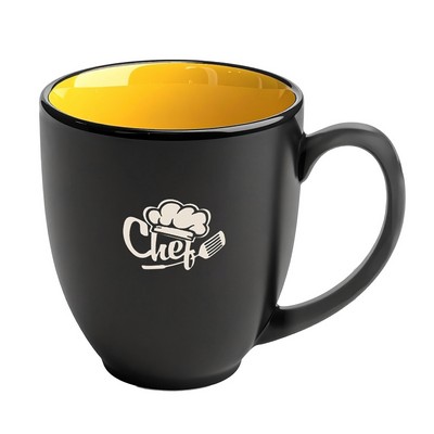 Bistro 16oz 2tone black/yellow mug in Ripple gift box - Etched